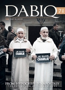 Une couv' assez savoureuse... des imams tenant un panneau "Je suis charlie" et en-dessous la légénde : "LA FIN DE L'AMBIGUITE"